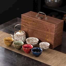 Bộ ấm chén ngũ hành phong thuỷ , có kèm hộp đựng bằng gố cao cấp 4