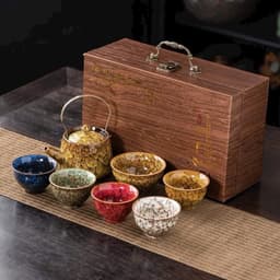 Bộ ấm chén ngũ hành phong thuỷ , có kèm hộp đựng bằng gố cao cấp 6
