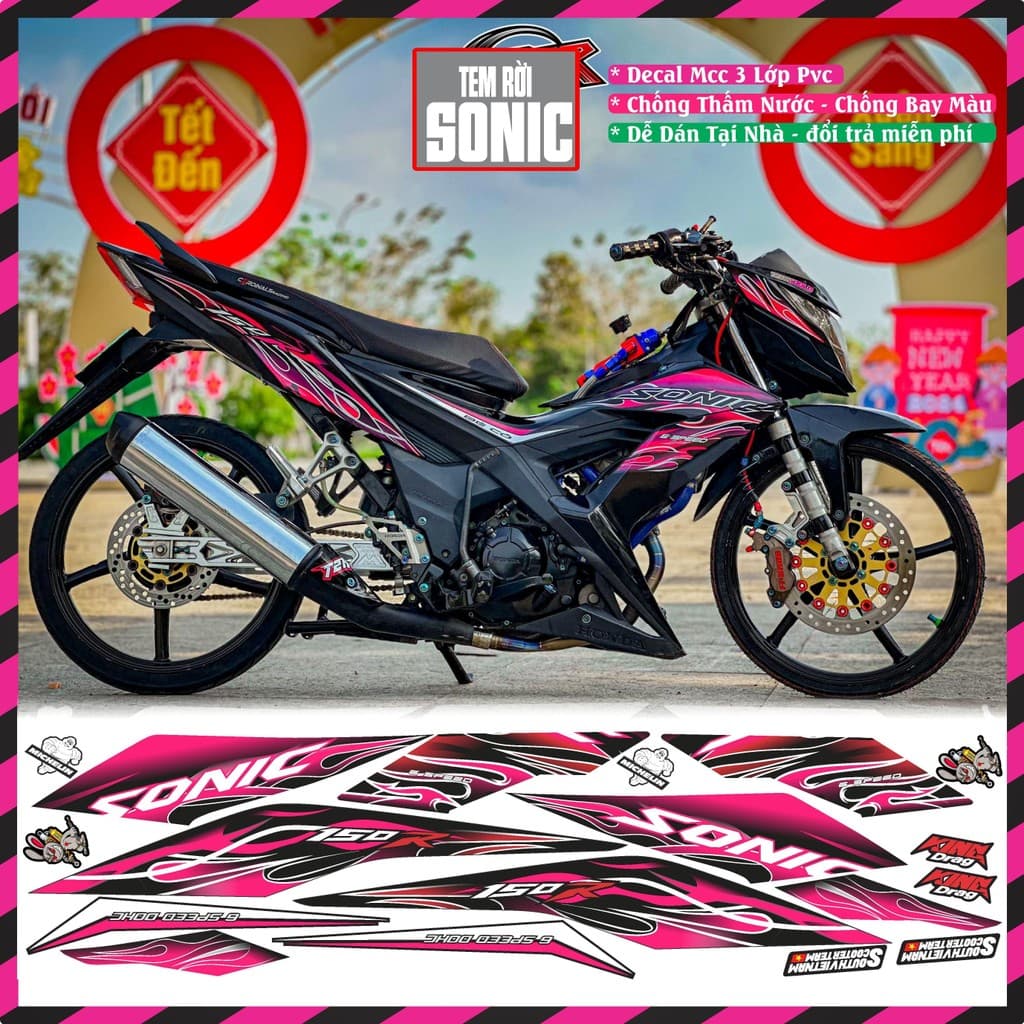 Tem Rời Sonic  Tem Xe sonic Đẹp Mẫu lửa Hót Phối Dủ Màu Decal PVC 3 lớp