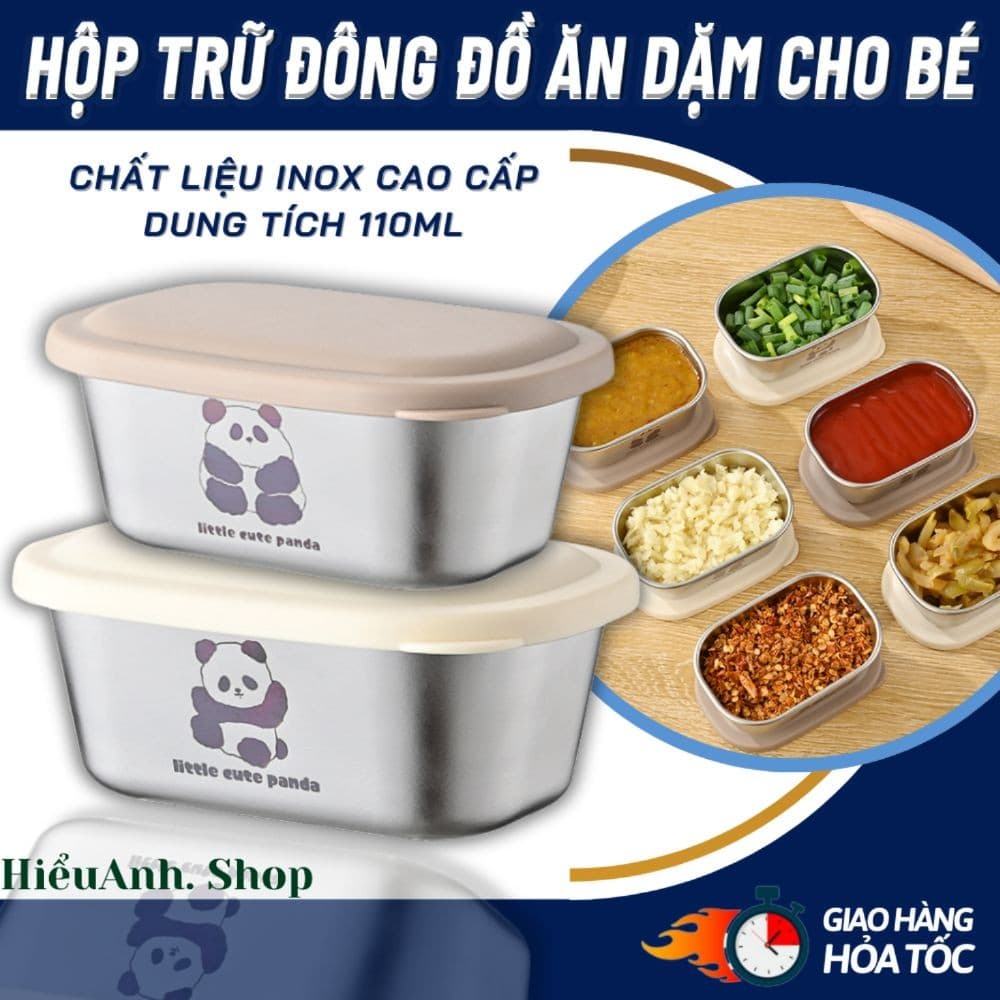Hộp Chữ Đông Ăn Dặm Cho Bé, Hộp Inox 304 Có Nắp 110ML, Hộp Đựng Gia Vị, Nước Chấm Có Nắp Đậy Chống Tràn