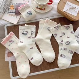 Sét 10 Đôi Tất & Nhân Vật Cotton Kẹp HelloKitty - Quà Tặng Dễ Thương Cho Bé Gái Chất Liệu Polyester Thoáng Khí 6
