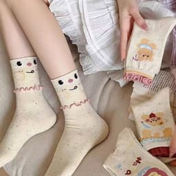 Combo 10 Đôi Tất Nữ Cổ Cao Gấu Xoăn Nhiều Hình, Vớ Cotton Cao Cấp Thoáng Khí Giay zep Store 3