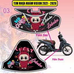 Tem Dán Nhựa Nhám Vision 2021 - 2026 labubu decal 3lớp chống thấm nước 3