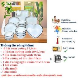 [HANA] Bộ Bát Đĩa 15 Trắng Viền Đen Gốm Sứ Ceramic Cao Cấp sang trọng cho gia đình,decor trang trí nhà ăn hiện đại 2
