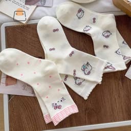 Sét 10 Đôi Tất & Nhân Vật Cotton Kẹp HelloKitty - Quà Tặng Dễ Thương Cho Bé Gái Chất Liệu Polyester Thoáng Khí 7