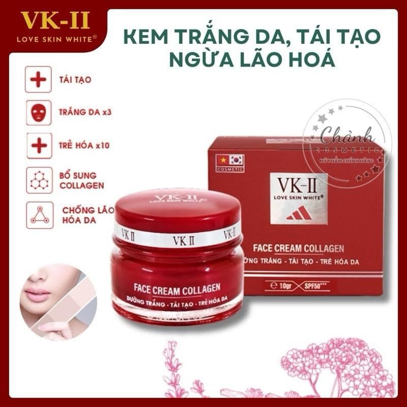 Kem Face Love Skin White VK-II Dưỡng Trắng Da, Tái Tạo, Bổ Sung Collagen, Ngừa Lão Hoá 20gam