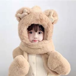 Mũ len mùa đông cho bé kèm khăn quàng và găng tay chất liệu lông mịn cao cấp, Mũ 3 trong 1 dày mịn 4