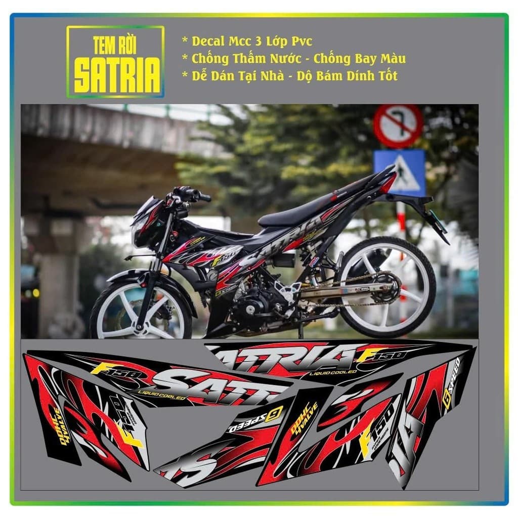 TEM RỜI SATRIA RAIDER MẪU LỬA TEM MỚI SATRIA F150 DECAL PVC 3 LỚP