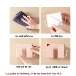 [Combo 6 Chiếc] Giá Đỡ Dán Tường Để Sạc điện thȯại, Để Remote, Ổ Cắm Kèm 2 Móc Treo Đồ kt 10x3x9.5cm 8