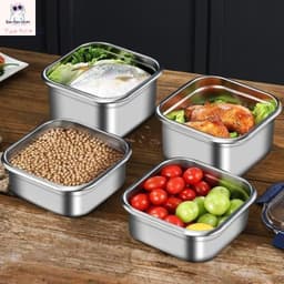Set 3 Hộp Đựng Thực Phẩm Inox Có Quai, Khay Đựng Đồ Tủ Lạnh Ngăn Mùi Có Nắp 1800ml 4