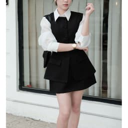 Sét  Váy Áo Gile Vest Cúc Bọc Sang Trọng Phối Sơ Mi Tơ Thanh Lịch Chansee Studio 8