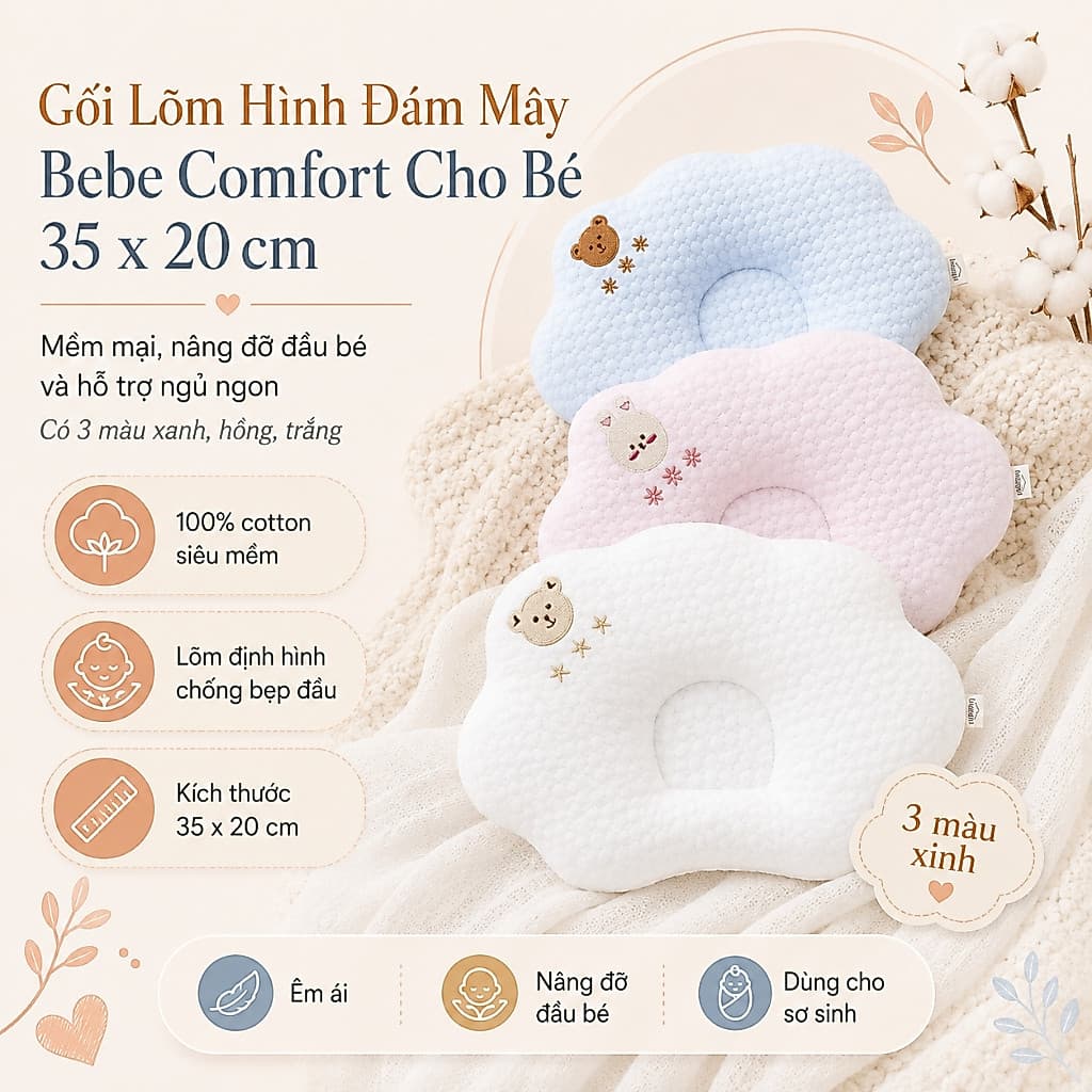 Gối Chống Méo Bẹt Đầu Manny Cao Cấp Hình Đám Mây Cho Bé