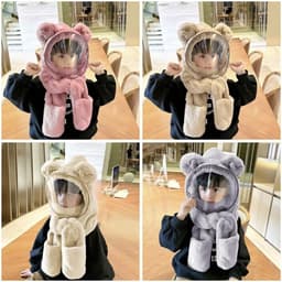 Mũ Len Trùm Đầu Có Kính Chắn Gió Kèm Khăn Quàng Cổ Và Găng Tay Cho Bé, Nón Len Lông Cừu Có Bao Tay Cho Bé 2