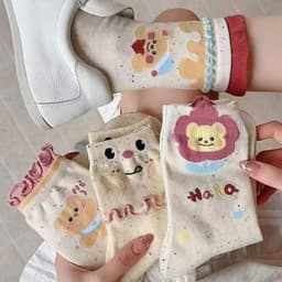 Combo 10 Đôi Tất Nữ Cổ Cao Gấu Xoăn Nhiều Hình, Vớ Cotton Cao Cấp Thoáng Khí Giay zep Store 6
