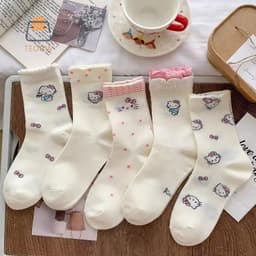 Sét 10 Đôi Tất & Nhân Vật Cotton Kẹp HelloKitty - Quà Tặng Dễ Thương Cho Bé Gái Chất Liệu Polyester Thoáng Khí 2