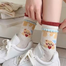 Combo 10 Đôi Tất Nữ Cổ Cao Gấu Xoăn Nhiều Hình, Vớ Cotton Cao Cấp Thoáng Khí Giay zep Store 7