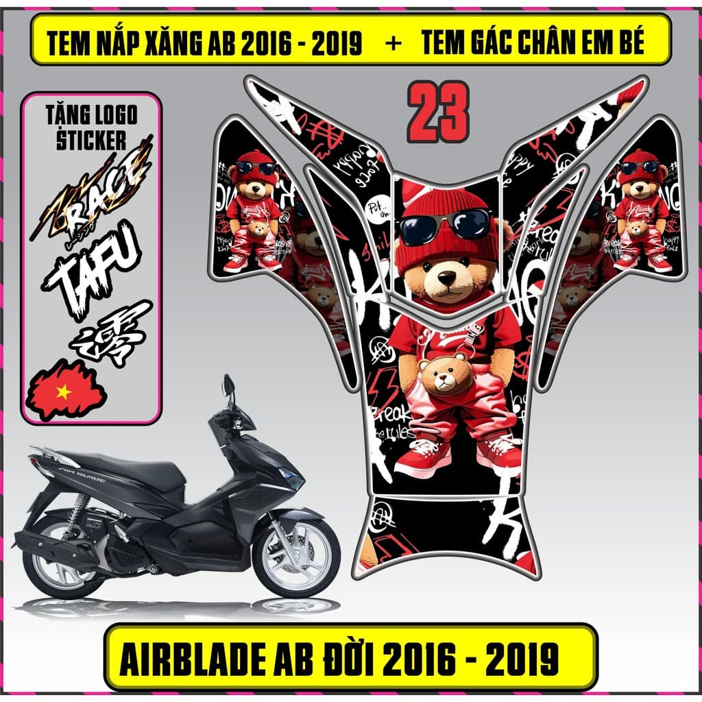 Tem Dán Nắp Xăng + Gác Chân Em Bé Xe AB Đời 2016 - 2019 Decal 3Lớp Mẫu Mới