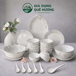 [ GiaDungQueHuong ] Bộ Bát Đĩa Gốm Sứ Họa Tiết Vân Đá MARBLE CAO CẤP - THANH LỊCH TRONG TỪNG CHI TIẾT 1