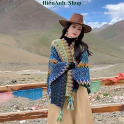 Áo Choàng Kiêm Khăn Choàng Thổ Cẩm Phong Cách Vintage Đi Du Lịch Đà Lạt SaPa Cực Xinh 6