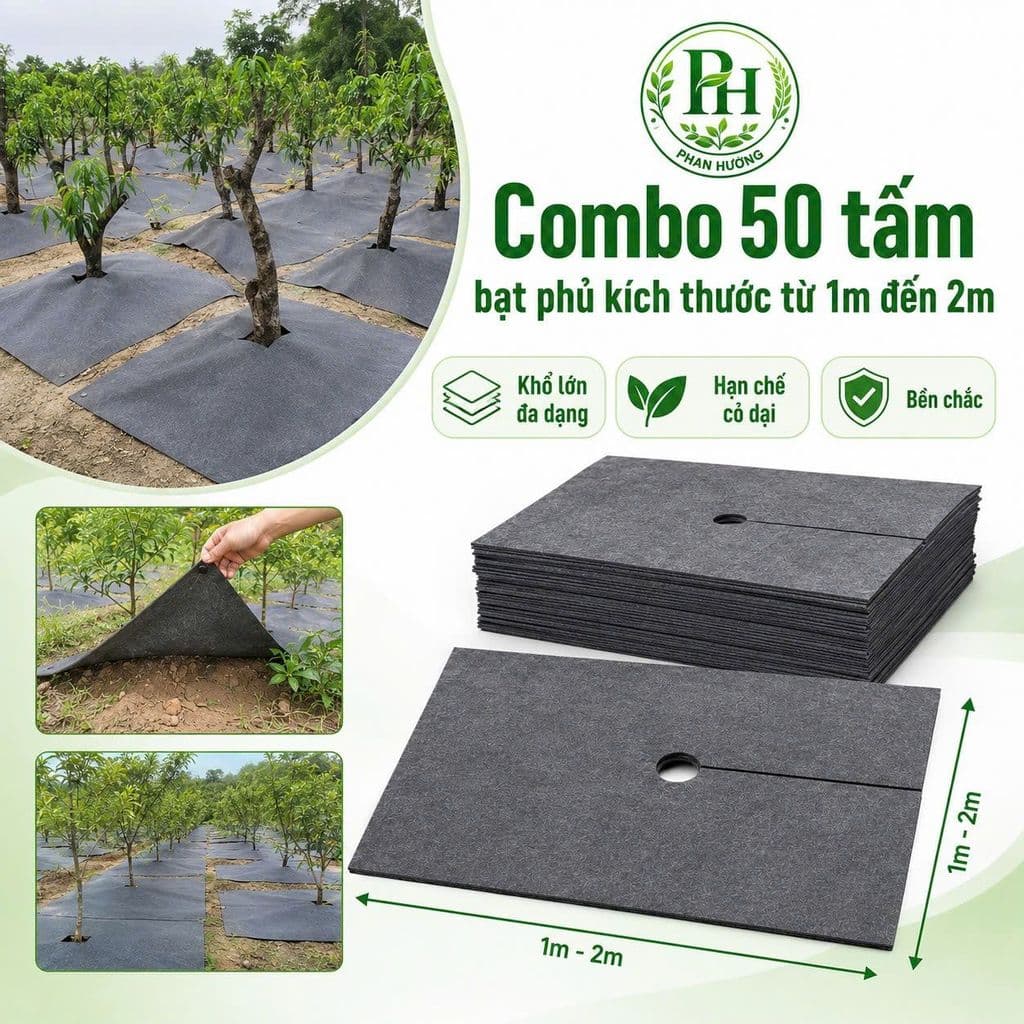 50 tấm bạt phủ gốc cây vải địa kỹ  thuật  kích thước từ 1m đến 2m