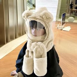 Mũ Len Trùm Đầu Có Kính Chắn Gió Kèm Khăn Quàng Cổ Và Găng Tay Cho Bé, Nón Len Lông Cừu Có Bao Tay Cho Bé 5