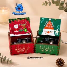 Hộp Nhạc Gỗ Music Box Giáng Sinh Cổ Điển Mini Merry Christmas Xanh và Đỏ –  Quà Tặng Noel Ý Nghĩa 1