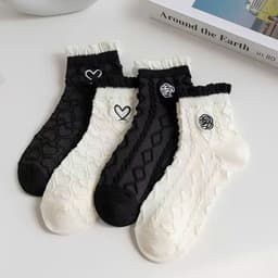 Combo 10 Đôi Tất Nữ Họa Tiết Trái Tim Ren 2 Màu, Vớ Contton Thoáng Khí Cao Cấp ChiKy.Store 2