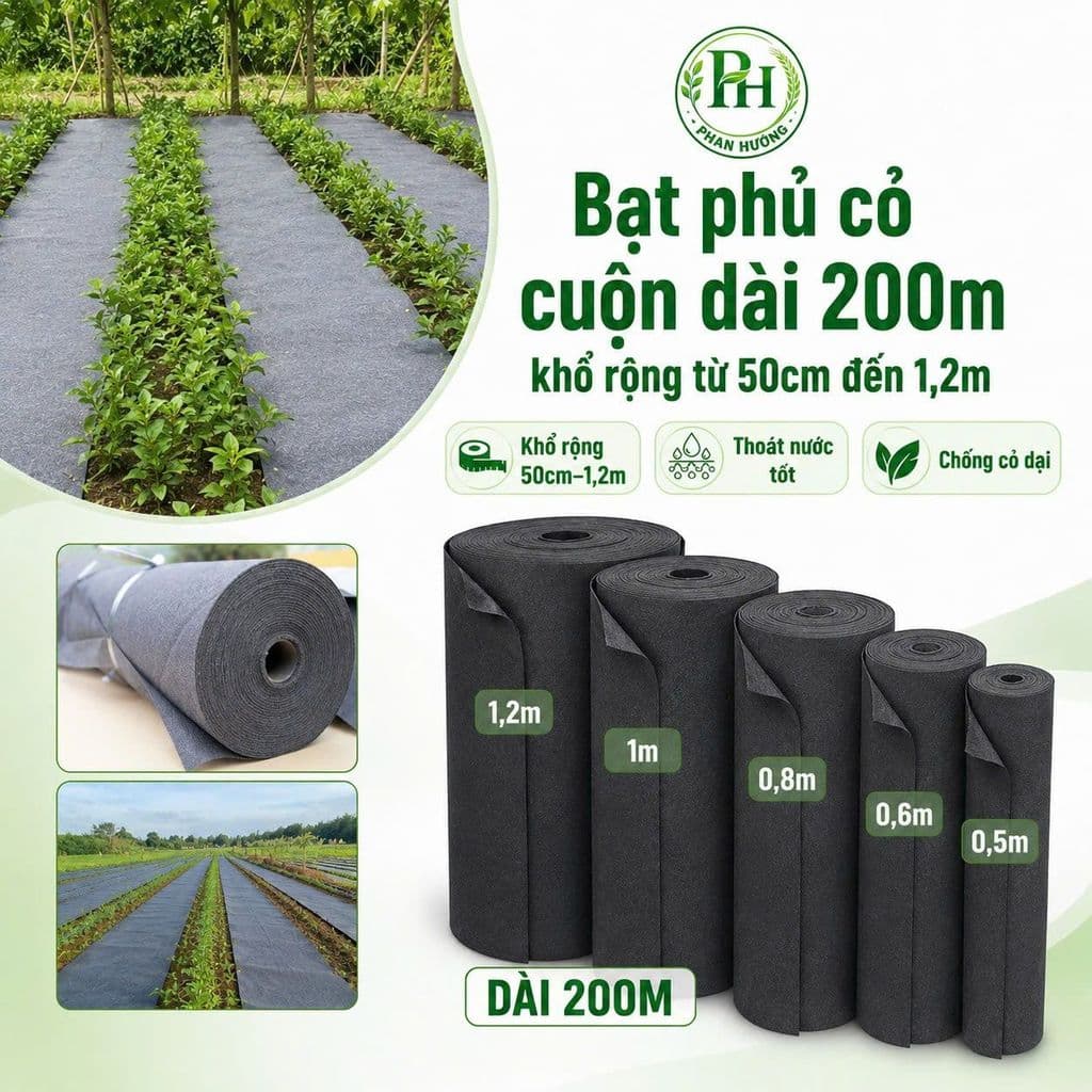 Bạt phủ chống cỏ cuộn dài 200m khổ rộng từ 50cm đến 1,2m