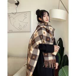 Khăn Choàng Len Nữ Hai Mặt Họa Tiết Kẻ Sọc Giữ Ấm Thời Trang Dài 200cm Mùa Đông 3