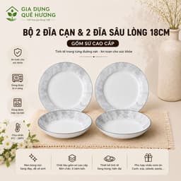[ GiaDungQueHuong ] Bộ Bát Đĩa Gốm Sứ Họa Tiết Vân Đá MARBLE Cơ Bản - THANH LỊCH TRONG TỪNG CHI TIẾT 4