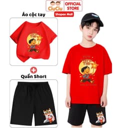 Bộ Quần Áo Cộc Tay Hình Bé Rước Đèn Trung Thu Cho Bé Trai Bé Gái CIUCIU KID Vải Cotton Thoáng Mát 6