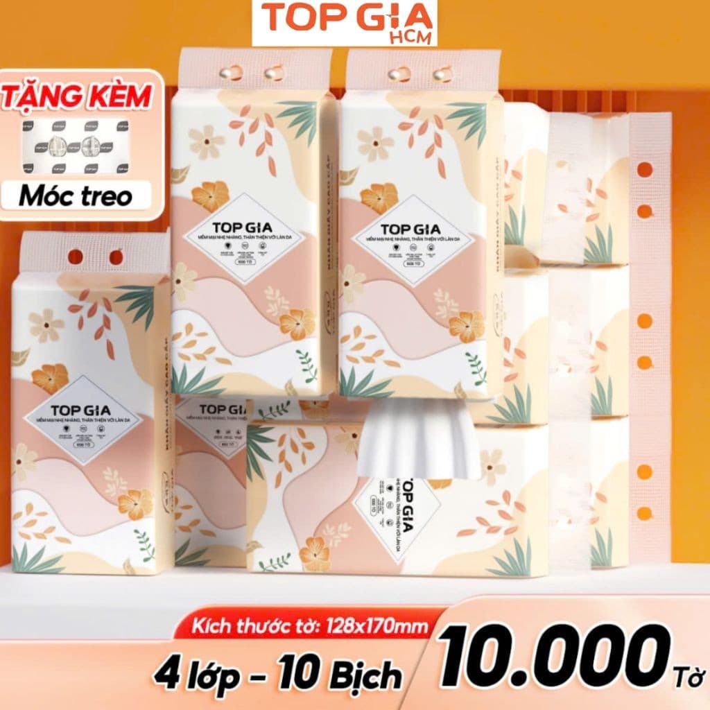 Giấy Vệ Sinh Treo Tường TopGia Tiểu Hạ 1000 Tờ 4 Lớp, Thấm Hút Tốt, Giấy Nguyên Sinh