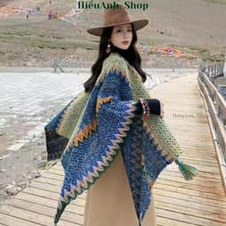 Áo Choàng Kiêm Khăn Choàng Thổ Cẩm Phong Cách Vintage Đi Du Lịch Đà Lạt SaPa Cực Xinh 4