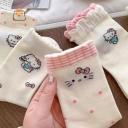 Sét 10 Đôi Tất & Nhân Vật Cotton Kẹp HelloKitty - Quà Tặng Dễ Thương Cho Bé Gái Chất Liệu Polyester Thoáng Khí 9