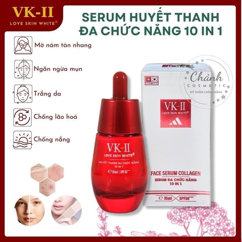 Serum 10 IN 1 Love Skin White VK-II Mờ Nám, Tàn Nhang, Ngừa Mụn, Trắng Da, Chống Lão Hoá 35ml