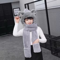Mũ len mùa đông cho bé kèm khăn quàng và găng tay chất liệu lông mịn cao cấp, Mũ 3 trong 1 dày mịn 6