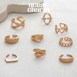 Nhẫn Kim Loại Mạ Vàng Gỉ Điều Chỉnh Kích Thước Unisex - Quà Tặng Vibe Ocean Charm, Phong Cách Hàn Quốc 1