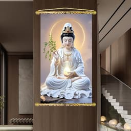 Tranh Liễn Phật Giáo Quán Thế Âm Bồ Tát - Tranh Treo Trường Phòng Khách, Phòng Thờ - Vải Canvas Cao Cấp 3