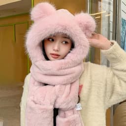 Mũ nữ thời trang kèm khăn ấm áp, chất dày mềm mịn, kiểu dáng mới tiện lợi cho mùa đông 4