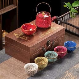 Bộ ấm chén ngũ hành phong thuỷ , có kèm hộp đựng bằng gố cao cấp 1