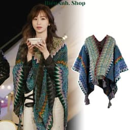 Áo Choàng Kiêm Khăn Choàng Thổ Cẩm Phong Cách Vintage Đi Du Lịch Đà Lạt SaPa Cực Xinh 3
