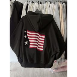 Áo khoác nỉ hoodie unisex rộng form, nhiều màu sắc nam nữ, tay phồng, thiết kế lá cờ Mỹ thoitrangthubio 3