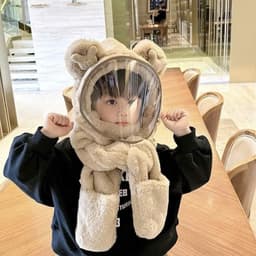 Mũ Len Trùm Đầu Có Kính Chắn Gió Kèm Khăn Quàng Cổ Và Găng Tay Cho Bé, Nón Len Lông Cừu Có Bao Tay Cho Bé 4