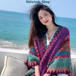 Áo Choàng Kiêm Khăn Choàng Thổ Cẩm Phong Cách Vintage Đi Du Lịch Đà Lạt SaPa Cực Xinh 2