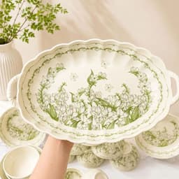 [ GiaDungQueHuong ] Bộ Bát Đĩa Gốm Sứ Họa Tiết Hoa Dành Dành CAO CẤP - Tone Xanh Pastel Nhẹ Nhàng, Thanh Lịch 2