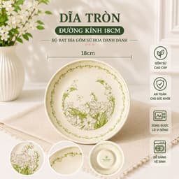 [ GiaDungQueHuong ] Bộ Bát Đĩa Gốm Sứ Họa Tiết Hoa Dành Dành CAO CẤP - Tone Xanh Pastel Nhẹ Nhàng, Thanh Lịch 8