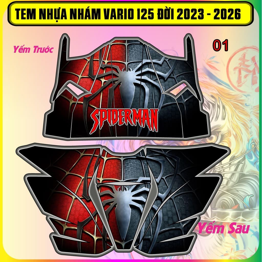 Tem dán nhựa nhám cho Vario 125 đời 2023-2026 Mẫu Spiderman . Mẫu mới hot trend cực chất