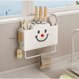 Giá treo dao, đũa, muỗng có móc treo khăn hình chú hề mặt cười dán tường, không cần khoan.  SANSAN 3