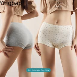 Yingbao 5 Chiếc Cotton Boxer Ngắn Eo Cao Quần Lót Nữ Boyshort Quần Lót Bảo Vệ Toàn Diện Co Giãn In Hoa Kẻ Sọc Quần Lót Plus Kích Thước 5
