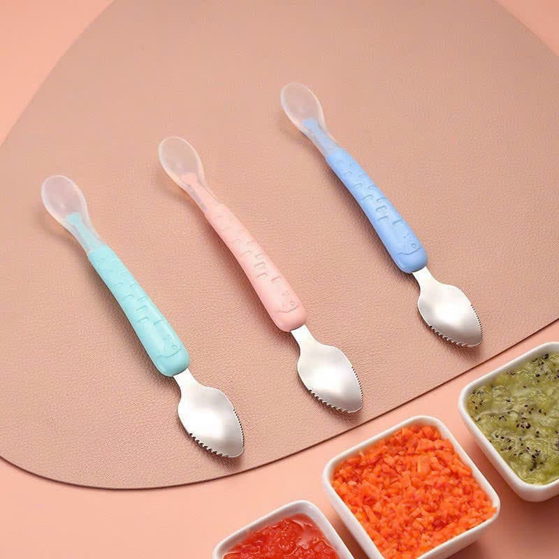 Thìa muỗng nạo 2 đầu silicon và inox nạo Momely